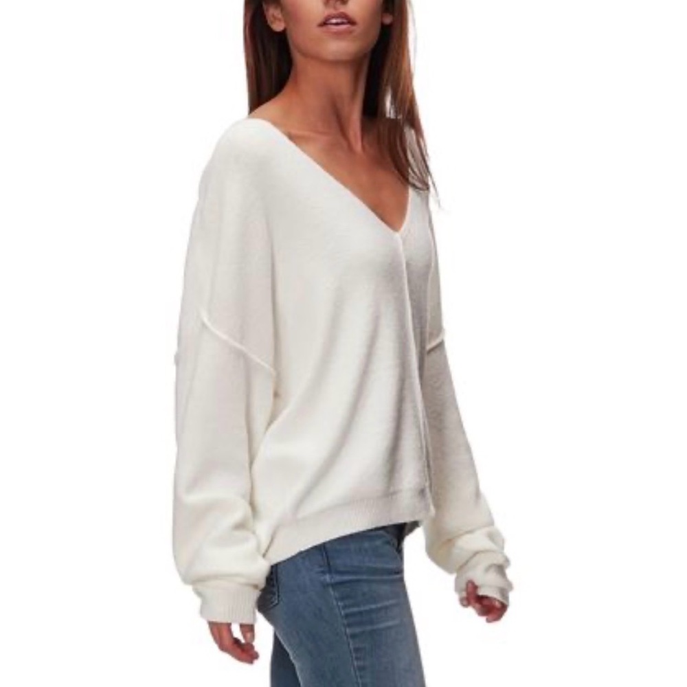 Free People Take Me Places Seamed Oversized Sweater in Ivory